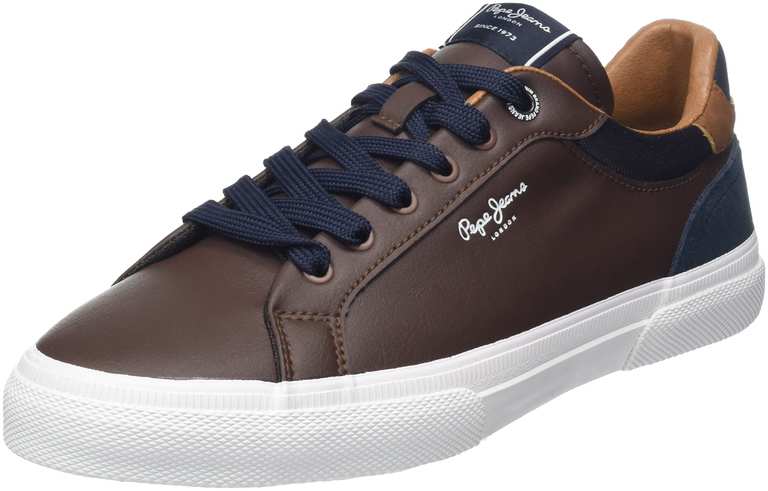 Pepe Jeans zapatillas de piel Kenton Court marrón con cuello acolchado y detalles exclusivos