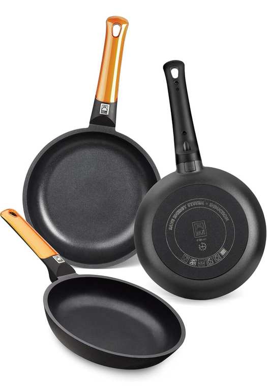 Bra Efficient Orange juego de 3 sartenes de aluminio fundido con antiadherente sin PFOA y fondo para inducción