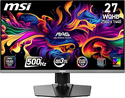 Monitor gaming MSI MAG 272QP QD-OLED X50 de 27" con 500 Hz y panel Quantum Dot
