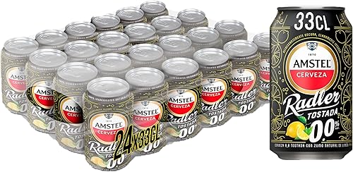 Amstel Radler 0,0 Cerveza Tostada Limón Sin Alcohol, pack de 24 latas de 33 cl