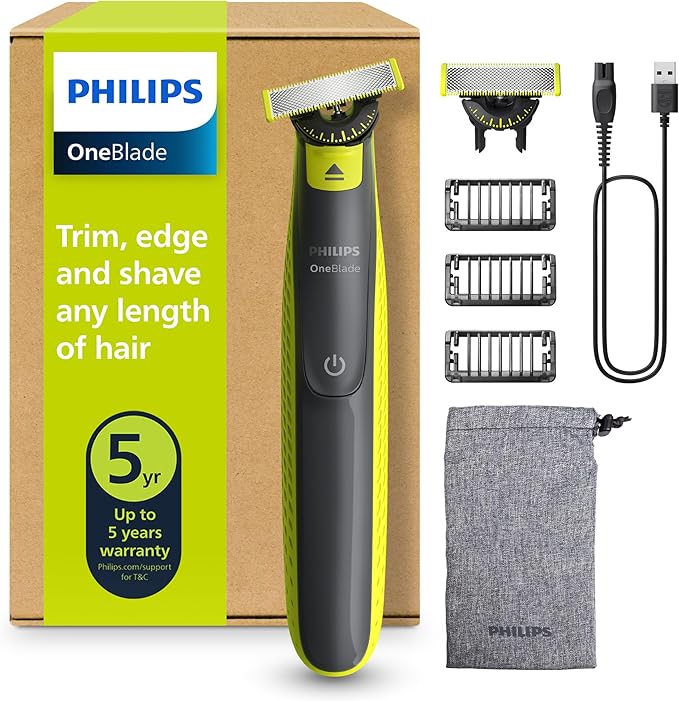 Philips OneBlade 360 recortadora y afeitadora eléctrica con 2 cuchillas y 3 peines para barba incipiente