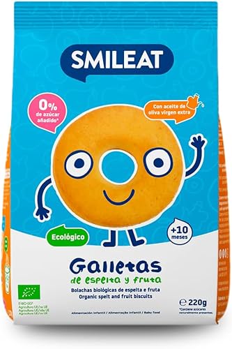 Smileat Galletas de Espelta y Fruta para Peques 10+ meses con aceite de oliva virgen extra