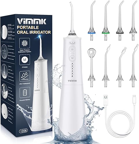 Vimmk Irrigador Bucal Portátil Inalámbrico con 5 modos de presión y 8 boquillas