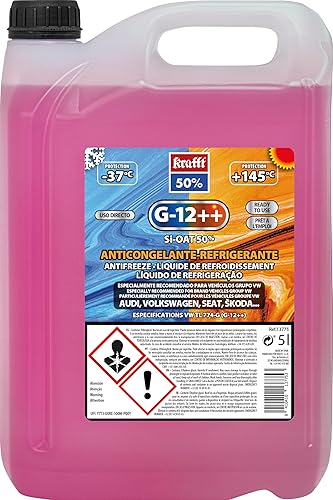 Krafft Anticongelante Coche Rosa G12++ con Tecnología Híbrida - 5L