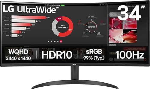 Monitor LG 34WR50QK-B ultrawide curvo 34" con resolución QHD y 100Hz