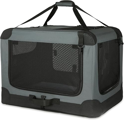 Amazon Basics transportín portátil plegable de 4 puertas para perros y gatos, gris, talla S
