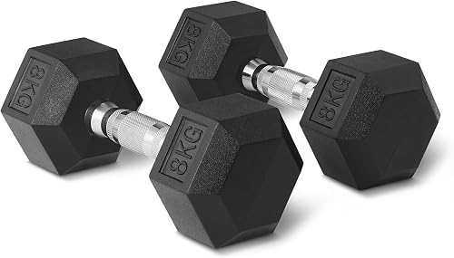Amazon Basics Set de mancuernas hexagonales con recubrimiento de goma, 8 kg