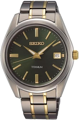 Reloj Seiko Analógico SUR377P1 con caja y pulsera de titanio y esfera verde oliva