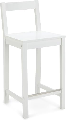 Amazon Basics taburete de cocina de madera maciza blanca con respaldo de 88 cm
