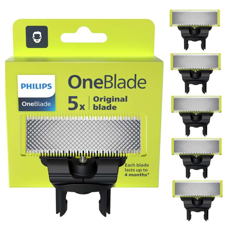 Philips OneBlade Original 5 cuchillas compatibles con todos los mangos OneBlade y OneBlade Pro