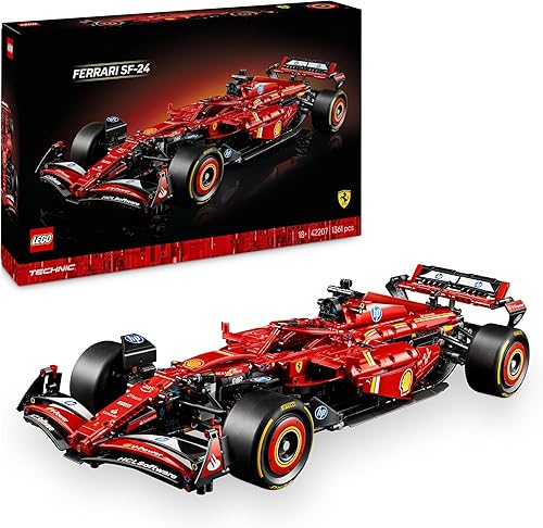 LEGO Technic coche Ferrari SF-24 F1 con dirección funcional y motor detallado 42207