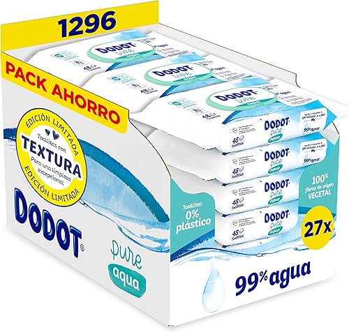 Dodot Toallitas Pure Aqua para bebé, 1296 unidades (9 packs de 48, paquete de 3)