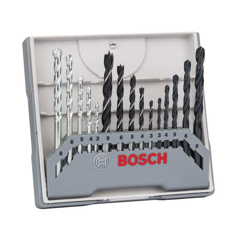 Bosch juego de 15 brocas mixtas para metal, piedra y madera con diseño helicoidal