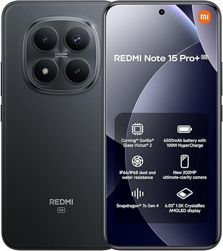 Xiaomi Redmi Note 15 Pro+ 5G 8+256GB negro al precio imbatible de 389,78€