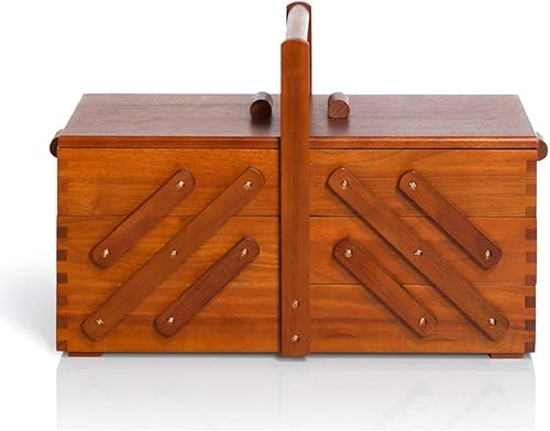 Prym 612551 Costurero de madera oscura L, cesta de costura grande